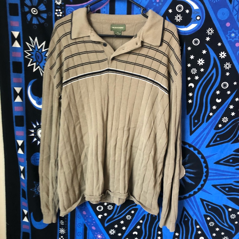 Dockers Ribbed Striped Collared Long Sleeve Shirt